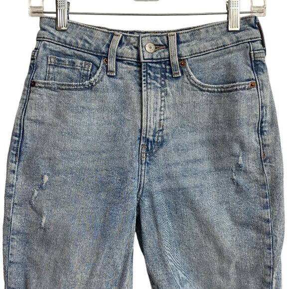 Old Navy OG Straight Jeans Women's Size 0P High Rise Light Wash Distress Ripped - Picture 3 of 12